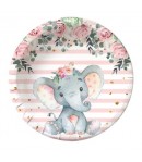 Set 10 Farfurii Unica Folosinta, Imprimeu Elefant, din Carton, 22 cm, Roz