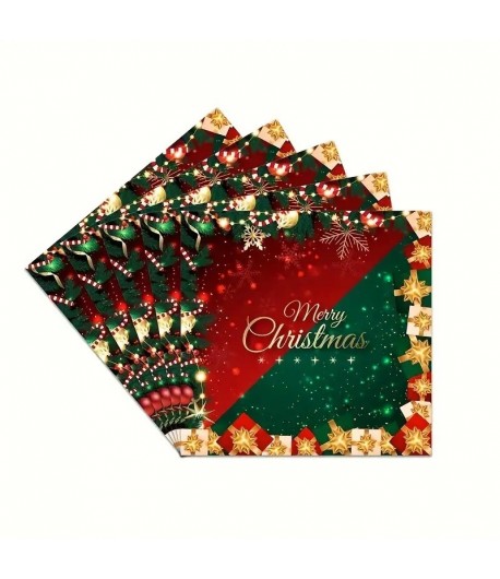 Set 20 de Servetele de Masa, Merry Christmas, Tematica Craciun, 16.5 cm, Verde/Rosu