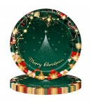 Set 16 Farfurii de Unica Folosinta, Model Brad de Craciun Merry Christmas, Tematica Craciu