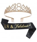 Set 2 Piese pentru Majorat, 15 x 13 x 5 cm, Coronita Printesa Gold si Panglica 18&ampFabu