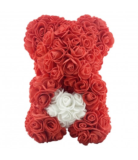 Ursulet din Flori, Ursulet din Trandafiri de spuma, Ursuletul 17 x 17 x 23 cm / Cutia Tras
