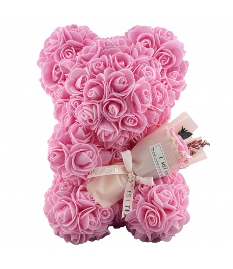 Ursulet din Flori, Ursulet din Trandafiri de spuma, Ursuletul 16 x 16 x 23 cm / Cutia Tras