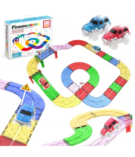 Set magnetic de construit, Pista de curse, Picasso,  30 piese, Pentru copii, Multicolor