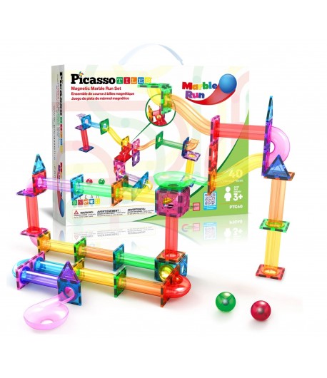 Set magnetic de construit, Circuit pentru bile, Picasso, 40 piese, Pentru copii, Multicolor