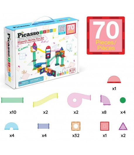Set magnetic de construit, Circuit pentru bile, Picasso, 70 piese, Pentru copii, Multicolor