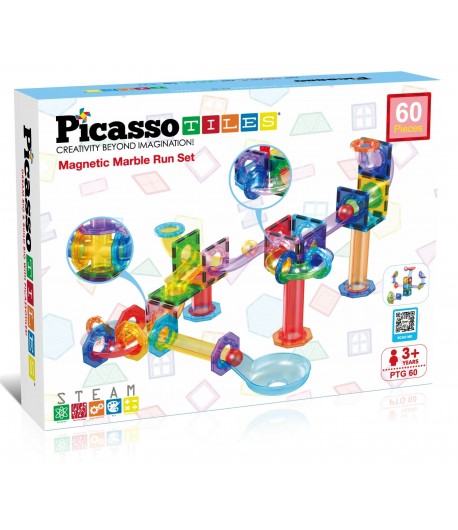 Set magnetic de construit, Circuit pentru bile, Picasso, 60 piese, Pentru copii, Multicolor