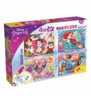Puzzle de podea 2 in 1, Disney Princess, 4 x 48 piese, Pentru copii, Multicolor