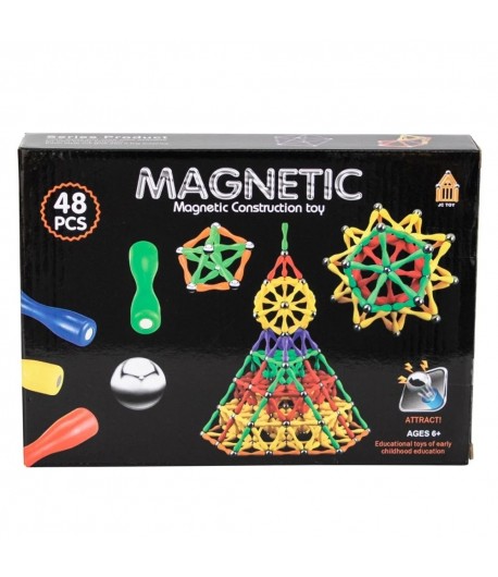 Joc de constructie, Magnetic, 48 Piese, Pentru copii, Multicolor