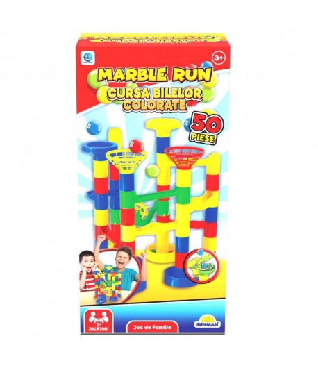 Joc interactiv Marble Run, 50 piese, Traseu cu bile, Pentru copii, Multicolor