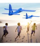 Avion planor cu pilot, polistiren, cu lumini in cabina pilotului, lungime 47 cm, Albastru, Avaleea