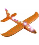 Avion planor cu pilot, polistiren, cu lumini pe toata lungimea, 47 cm, Distanta de planare 20 de metri, Portocaliu, Avaleea