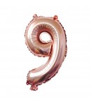 Balon din Folie Cifra 9, 81 cm, Pentru Aer sau Heliu, Bulk, Roz Auriu