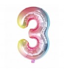 Balon din Folie Metalizata Figurina Cifra Gradient, Tema Aniversare 40 cm, Multicolor, Cifra 3