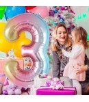 Balon din Folie Metalizata Figurina Cifra Gradient, Tema Aniversare 40 cm, Multicolor, Cifra 3