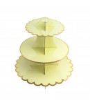 Etajera pentru Prajituri, din Carton, 3 Nivele, 16/22/29 cm Diametru, Inaltime 38 cm, Galb
