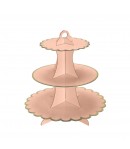 Etajera pentru Prajituri, din Carton, 3 Nivele, 16/22/29 cm Diametru, Inaltime 38 cm, Roz