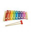 Instrument Muzical Xilofon din Lemn, 8 Note Muzicale, 2 Bete de Percutie, 4-6 Ani, Multicolor Pastel