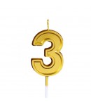 Lumanare pentru Tort Cifra 3, 4.8 cm, Aniversare, Aurie