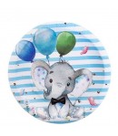 Set 10 Farfurii Unica Folosinta, Imprimeu Elefant, din Carton, 17 cm, Albastru