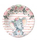 Set 10 Farfurii Unica Folosinta, Imprimeu Elefant, din Carton, 22 cm, Roz