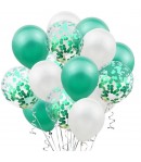 Set 15 baloane pentru petrecere, alb/verde, 30 cm