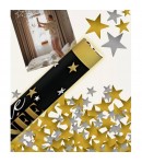 Tub de Confetti, Bonne Annee, 30x5 cm, Confetii Stelute din Aluminiu, Auriu/Argintiu