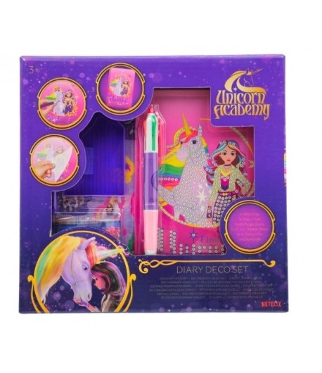 Set creativ cu jurnal si pix, Unicorn Academy, Kit decorare jurnal pentru copii, Roz