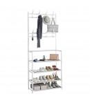 Organizator haine si pantofi, Cuier cu 8 cârlige si 4 polite, 155x60x26 cm, Alb