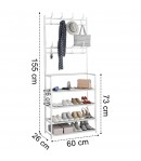 Organizator haine si pantofi, Cuier cu 8 cârlige si 4 polite, 155x60x26 cm, Alb