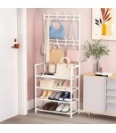 Organizator haine si pantofi, Cuier cu 8 cârlige si 4 polite, 155x60x26 cm, Alb