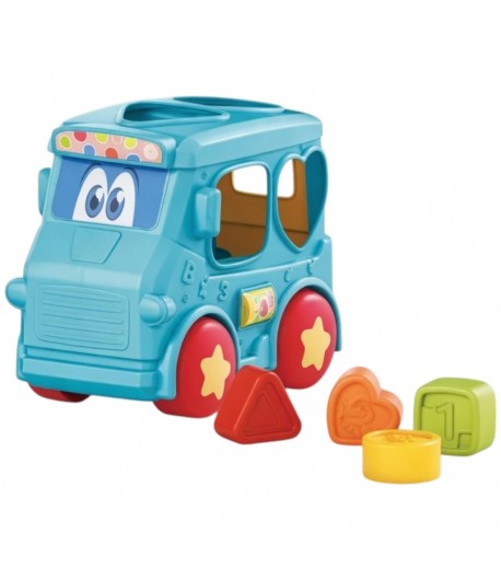 Autobuz Sortator Forme Pentru Copii Cu Frictiune, Jucarie Interactiva Cu Forme Geometrice Si Activitati, Vehicul Educativ Cu Lum
