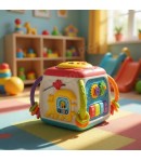 Cub Activitati Interactiv Pentru Copii Cu Pian Si Jocuri Educative, Jucarie Multifunctionala Cu Bile, Roti Si Butoane, Cub Multi