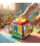 Cub Activitati Interactiv Pentru Copii Cu Pian Si Jocuri Educative, Jucarie Multifunctionala Cu Bile, Roti Si Butoane, Cub Multi