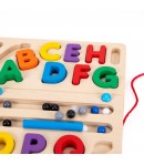 Jucarie educativa din lemn, Abecedar colorat pentru copii, Puzzle alfabet cu litere mari, Invatare litere, Dezvoltare vocabular,