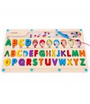 Jucarie educativa din lemn, Abecedar colorat pentru copii, Puzzle alfabet cu litere mari, Invatare litere, Dezvoltare vocabular,