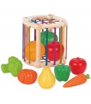 Jucarie Sortator Forme Cu Fructe Si Legume Pentru Copii, Cub Interactiv Cu Benzi Elastice Si Piese Colorate, Jucarie Sensoriala 
