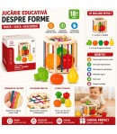 Jucarie Sortator Forme Cu Fructe Si Legume Pentru Copii, Cub Interactiv Cu Benzi Elastice Si Piese Colorate, Jucarie Sensoriala 