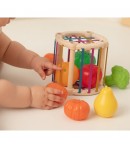 Jucarie Sortator Forme Cu Fructe Si Legume Pentru Copii, Cub Interactiv Cu Benzi Elastice Si Piese Colorate, Jucarie Sensoriala 