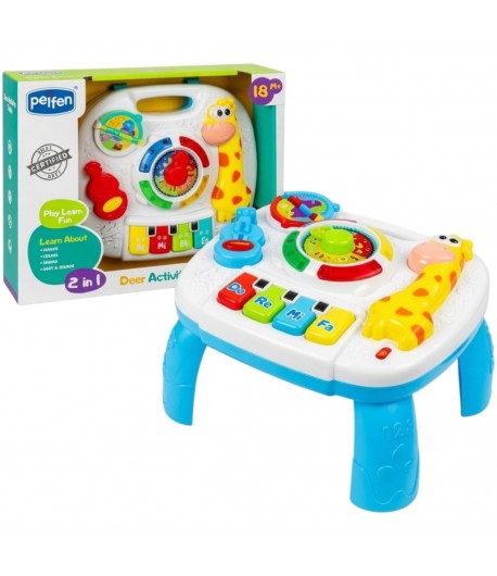 Masa Activitati Interactiva Pentru Copii Cu Girafa, Jucarie 2 in 1 Cu Pian, Butoane Si Jocuri Educative, Centru De Activitati Cu