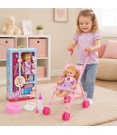 Papusa Bebelus cu Carucior pentru Copii, Set Baby Doll cu Accesorii pentru Ingrijire si Hranire, Jucarie Interactiva pentru Feti