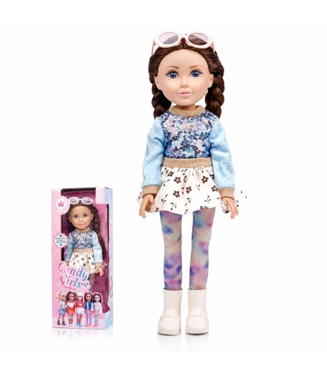 Papusa Candy Girls 35 cm pentru Copii, Papusa Fashion cu Ochelari si Tinuta Moderna pentru Fetite, Jucarie Eleganta cu Par Imple