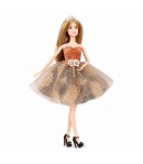 Papusa Emily Collection 32 cm pentru Copii, Papusa Fashion Eleganta cu Rochie Maro Auriu cu Model Floral si Accesorii, Model Pre