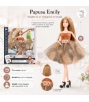 Papusa Emily Collection 32 cm pentru Copii, Papusa Fashion Eleganta cu Rochie Maro Auriu cu Model Floral si Accesorii, Model Pre