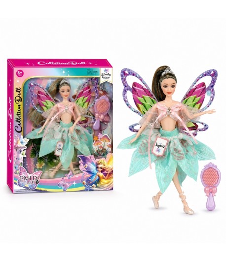 Papusa Emily Fairy Collection 32 cm pentru Copii, Papusa Zana Fashion cu Aripi si Rochie Eleganta, Jucarie pentru Fete cu Design