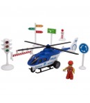 Set Elicopter Politie Cu Accesorii Oras Si Frictiune, Jucarie Interactiva City Suits Cu Semne Rutiere Si Figurine, Elicopter Pol