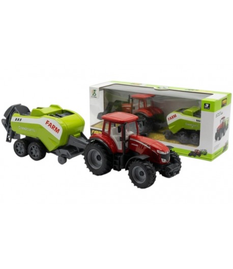 Tractor Cu Presa De Baloti Si Frictiune Pentru Copii, Jucarie Agricola Cu Remorca Balotiera Functionala, Tractor Ferma Cu Utilaj