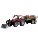 Tractor Forestier Cu Incarcator Frontal Si Remorca Pentru Busteni, Jucarie Agricola Cu Frictiune Si Lama Functionala, Tractor Fe