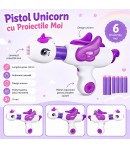 Jucarie Pistol Cu Aer Pentru Copii Cu 6 Bile EVA, Lansator Cu Design Unicorn, Pistol De Jucarie Cu Proiectile Moi Pentru Jocuri 