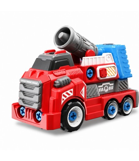 Set Asamblare Masina De Pompieri Electrica Pentru Copii, Jucarie DIY Cu Surubelnita Electrica Si Functie De Stropire, Camion De 