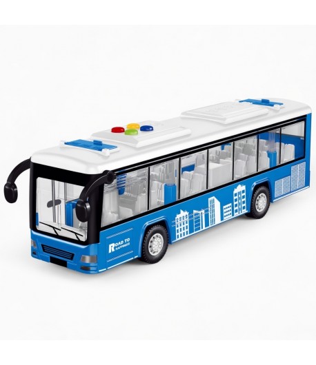 Autobuz Albastru cu Lumini Stralucitoare si Sunete Realiste, Jucarie Interactiva de Transport Urban pentru Copii, Vehicul cu Efe